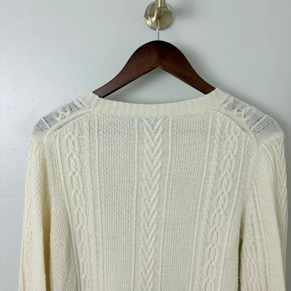 J. Crew Wool Sweater Fisherman Ivory Cable Knit Womens Size S Classic‎ Minimal